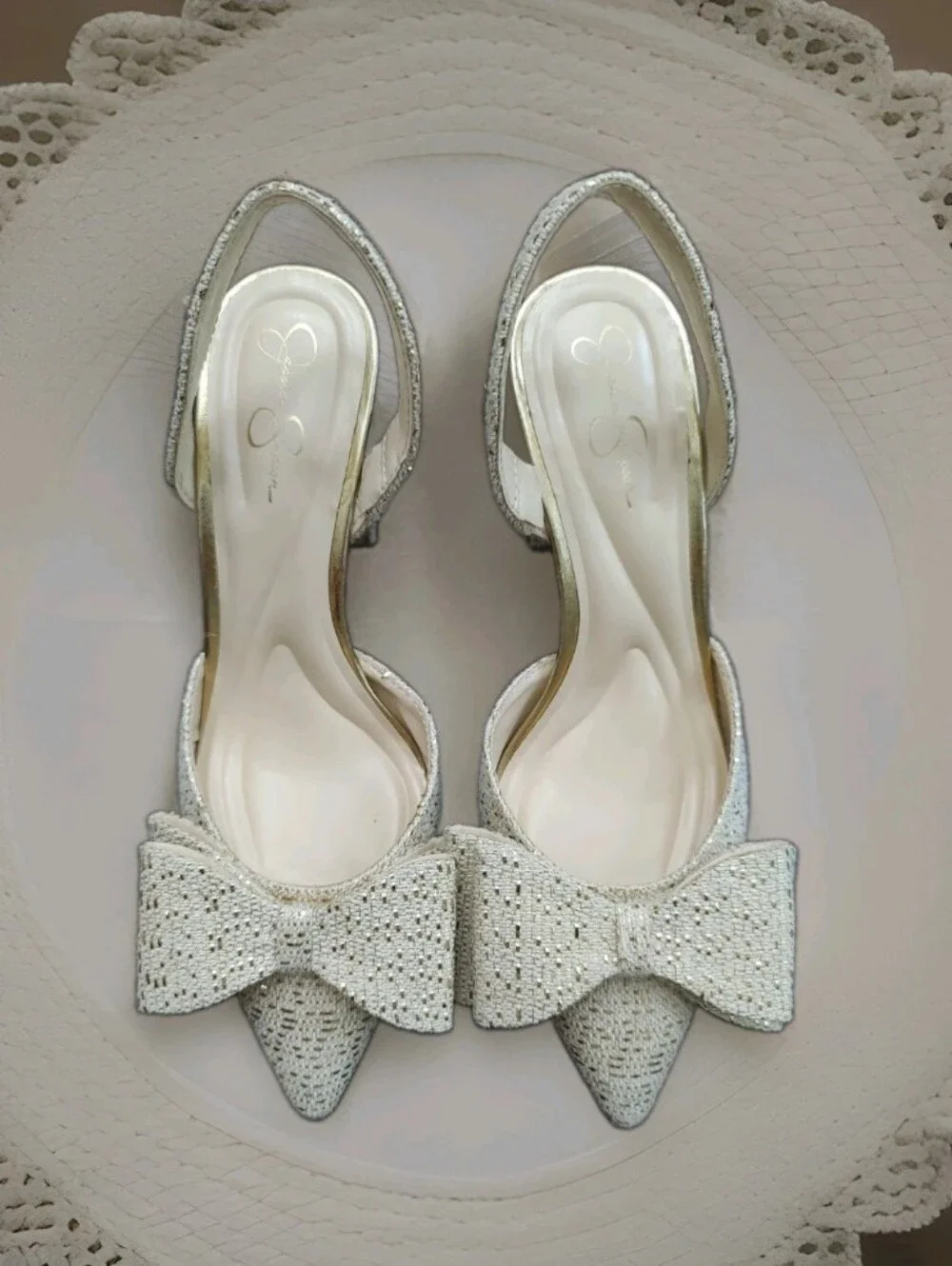Jessica Simpson Nekira 3 Slingback Heel Pumps Soft Gold Glitter 6.5M NWOT Or Box